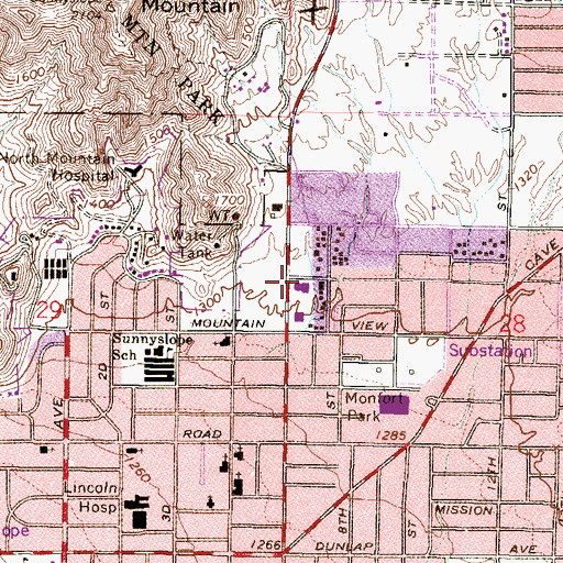 Topographic Map of Sunnyslope Mennonite Church, AZ