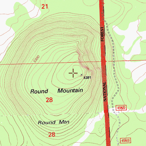 Topographic Map of Round Mountain, CA