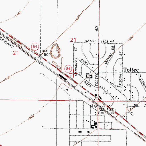 Topographic Map of Toltec Evangelical Methodist Church, AZ