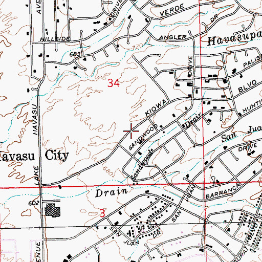 Topographic Map of Kiowa Business Park, AZ