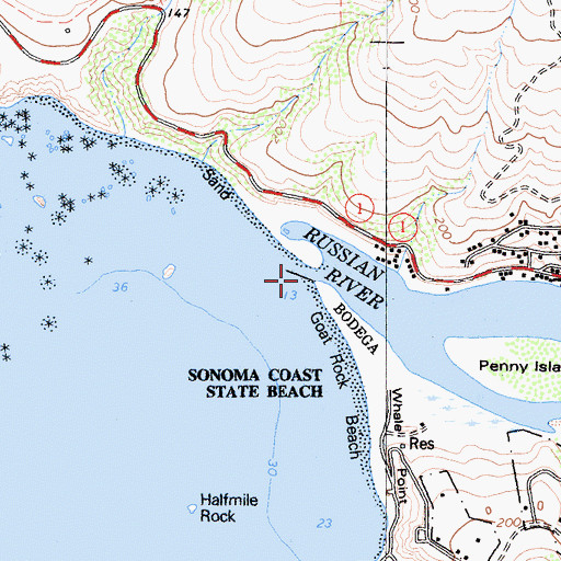 Topographic Map of Russian River, CA