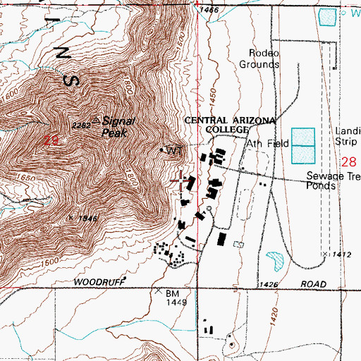 Topographic Map of Central Arizona College Signal Peak Campus C Leroy Hoyt Hall Science - Engineering Building, AZ