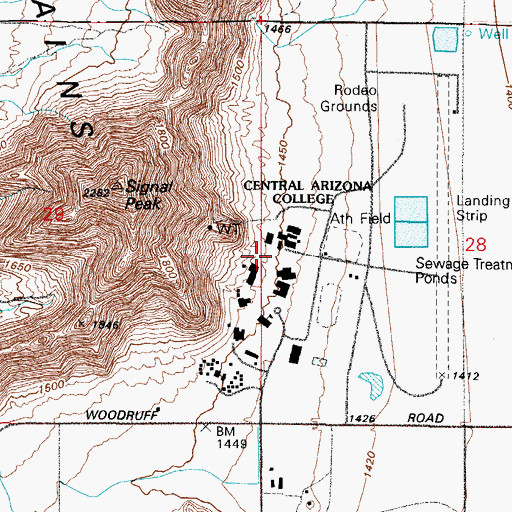 Topographic Map of Central Arizona College Signal Peak Campus Gloria R Sheldon University Center, AZ