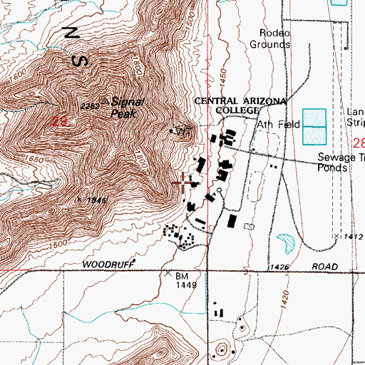 Topographic Map of Central Arizona College Signal Peak Campus Library and Communications Building, AZ
