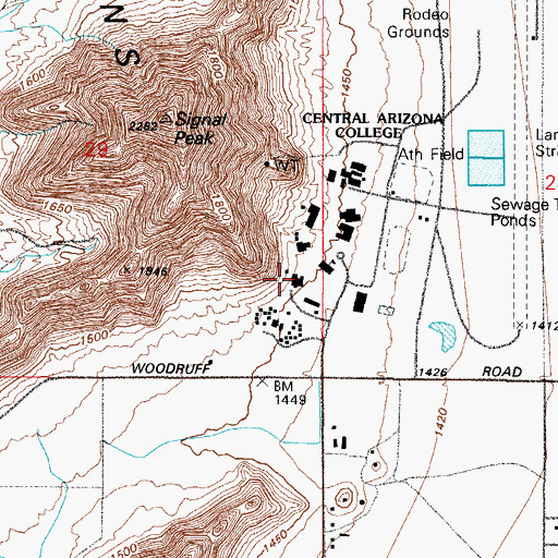 Topographic Map of Central Arizona College Signal Peak Campus Mel A Everingham Student Center, AZ