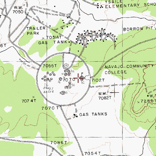 Topographic Map of Dine College Tsaile Campus Ned Hatathli Center, AZ