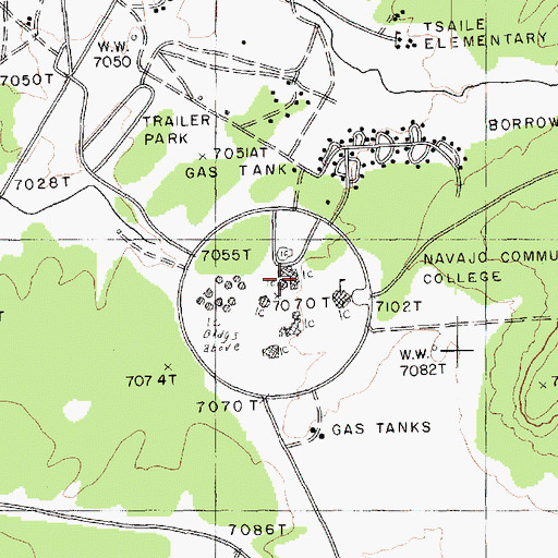 Topographic Map of Dine College Tsaile Campus Student Services, AZ