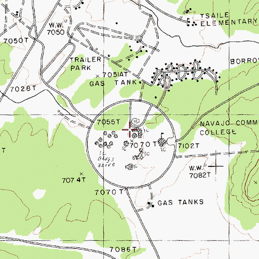 Topographic Map of Dine College Tsaile Campus Student Union, AZ