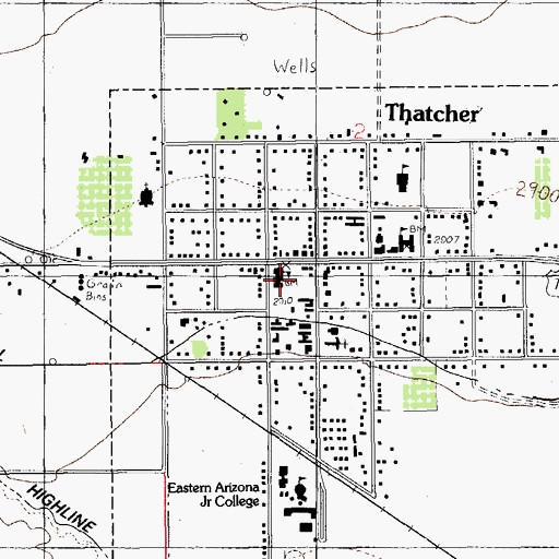 Topographic Map of Eastern Arizona College Thatcher Campus Gherald L Hoopes Jr Activities Center, AZ