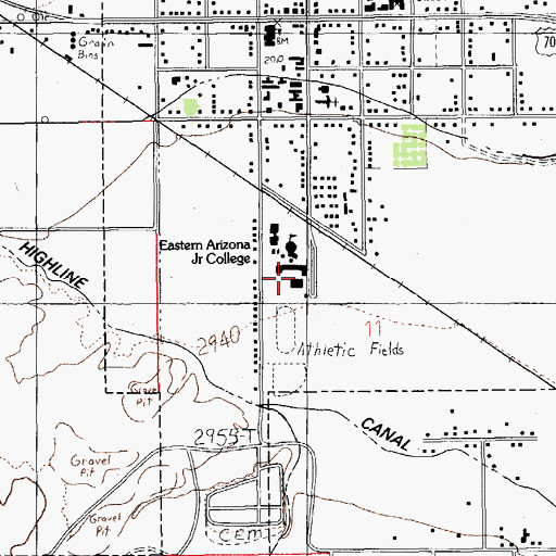 Topographic Map of Eastern Arizona College Thatcher Campus Guitteau Gymnasium, AZ