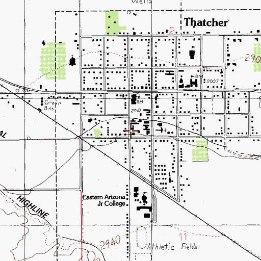 Topographic Map of Eastern Arizona College Thatcher Campus Wayne M McGrath High Tech Center, AZ