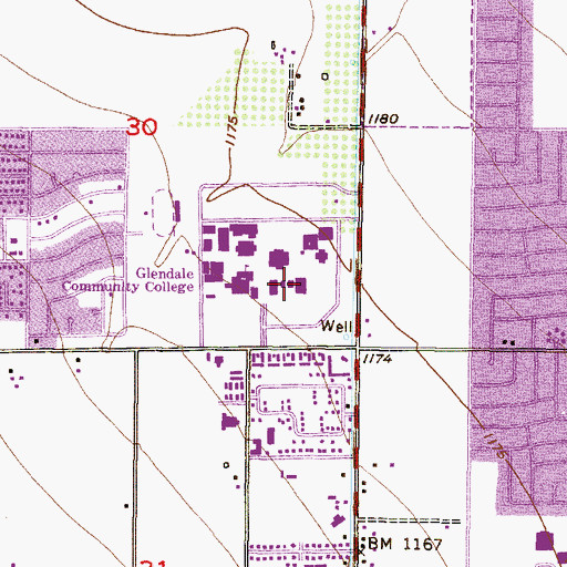 Topographic Map of Glendale Community College Main Campus Language Arts Building, AZ