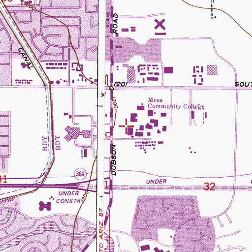 Topographic Map of Mesa Community College Southern and Dobson Campus Biology Center, AZ