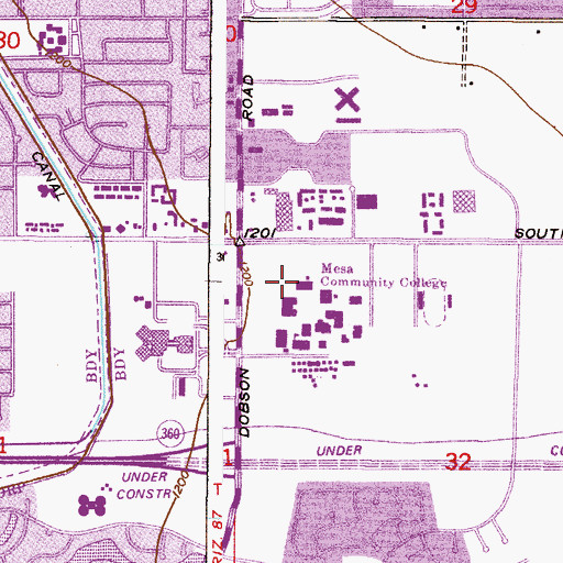 Topographic Map of Mesa Community College Southern and Dobson Campus English Building, AZ