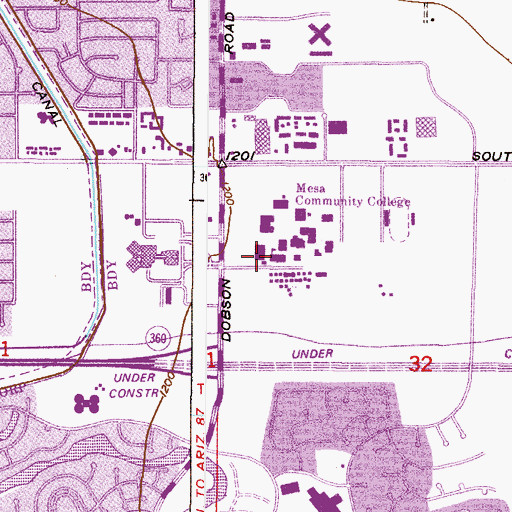 Topographic Map of Mesa Community College Southern and Dobson Campus Health - Wellness and Exercise Science Building, AZ