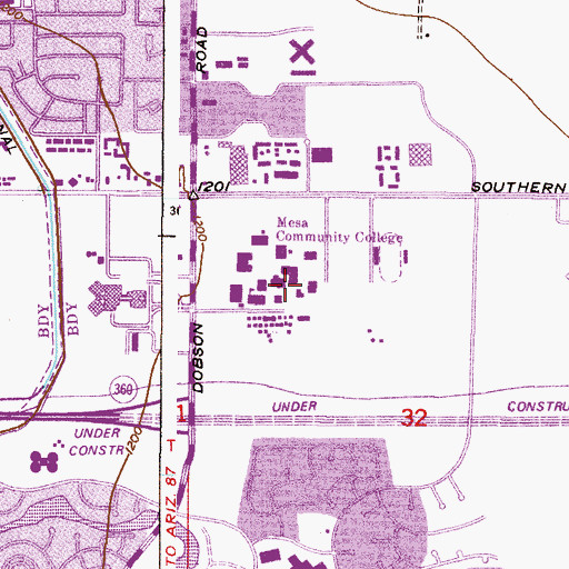 Topographic Map of Mesa Community College Southern and Dobson Campus Heap Gymnasium, AZ