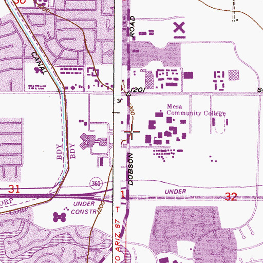 Topographic Map of Mesa Community College Southern and Dobson Campus Life Science Building, AZ