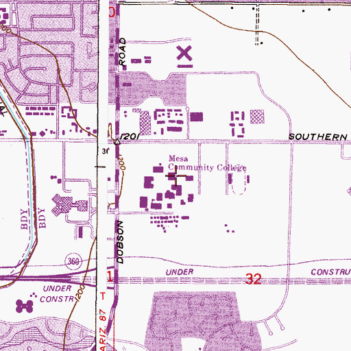 Topographic Map of Mesa Community College Southern and Dobson Campus Music Building, AZ