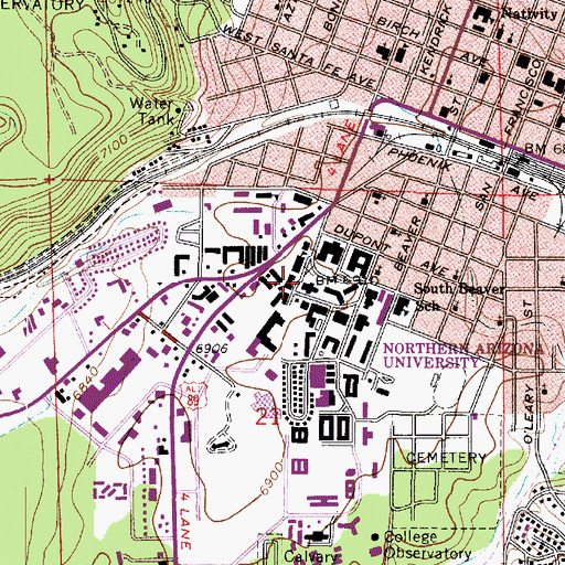 Topographic Map of Northern Arizona University Flagstaff Campus Ashurst Building, AZ