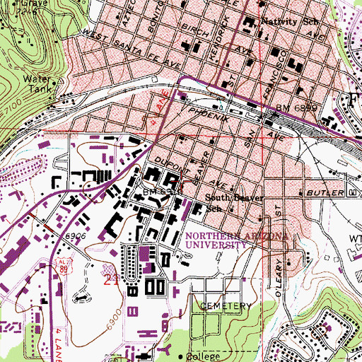 Topographic Map of Northern Arizona University Flagstaff Campus Centennial Building, AZ
