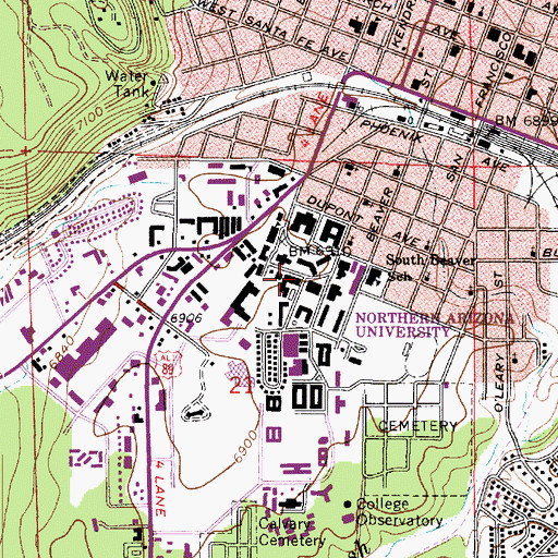 Topographic Map of Northern Arizona University Flagstaff Campus Graduate College, AZ