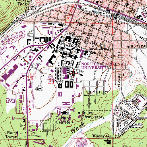 Topographic Map of Northern Arizona University Flagstaff Campus Hotel and Restaurant Management Building, AZ