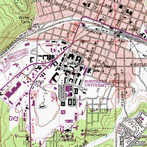Topographic Map of Northern Arizona University Flagstaff Campus Liberal Arts Building, AZ
