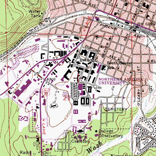 Topographic Map of Northern Arizona University Flagstaff Campus Plateau Center, AZ