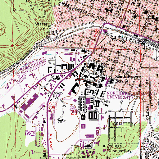 Topographic Map of Northern Arizona University Flagstaff Campus Riles Building, AZ
