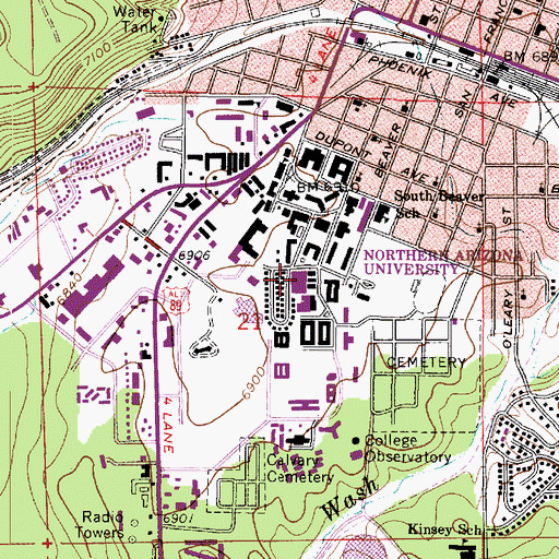 Topographic Map of Northern Arizona University Flagstaff Campus University Union, AZ