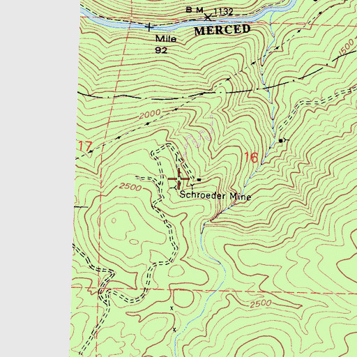 Topographic Map of Schroeder Mine, CA