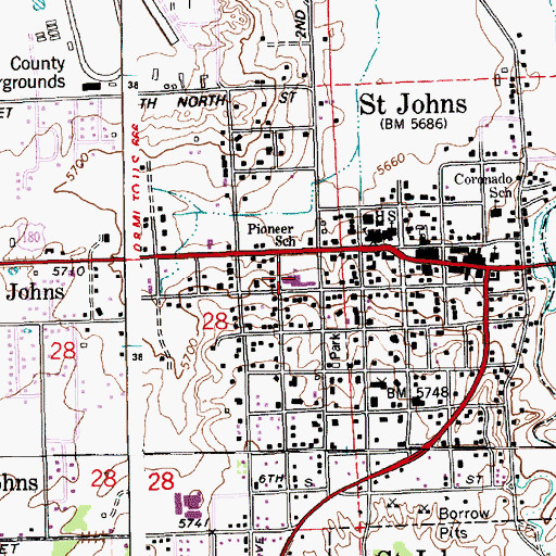 Topographic Map of Northland Pioneer College Saint Johns Center, AZ