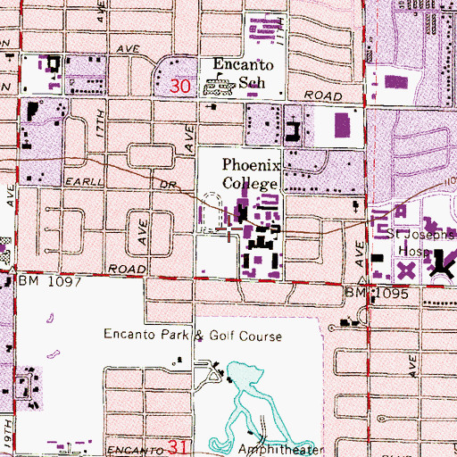 Topographic Map of Phoenix College Downtown Campus Hannelly Center, AZ