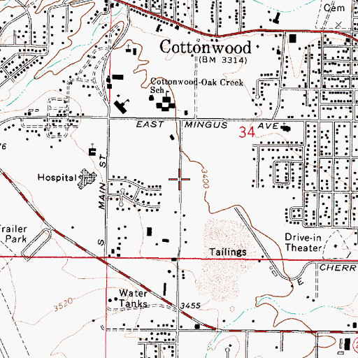 Topographic Map of Cottonwood Police Department, AZ