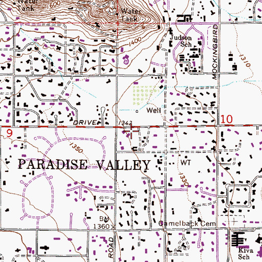 Topographic Map of Paradise Valley Police Department, AZ