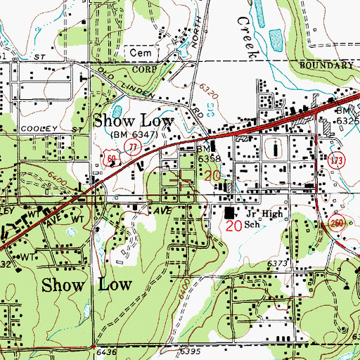 Topographic Map of Show Low Police Department, AZ