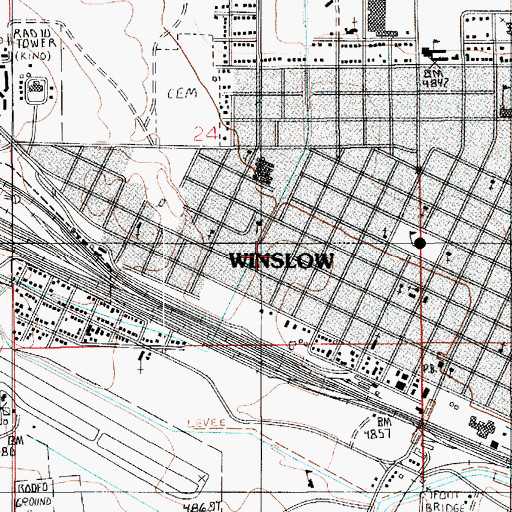 Topographic Map of Winslow Police Department, AZ