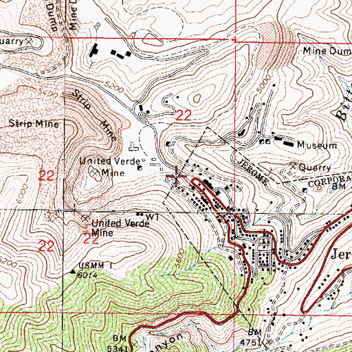 Topographic Map of Jerome Fire Department, AZ