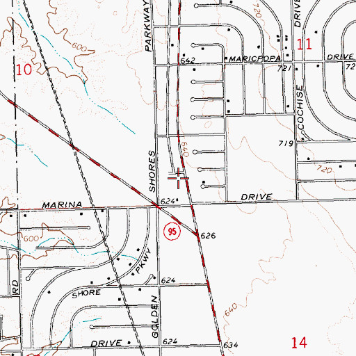 Topographic Map of Golden Shores Fire Department, AZ