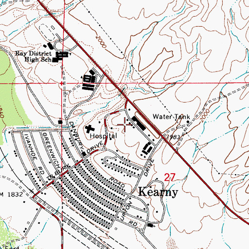 Topographic Map of Kearny Fire Department, AZ