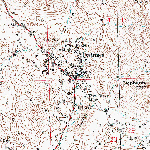 Topographic Map of Oatman Fire Department, AZ