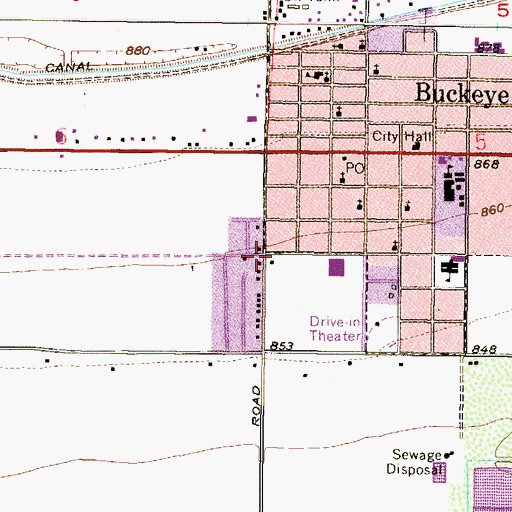 Topographic Map of Buckeye Fire Department Station 701 Downtown, AZ