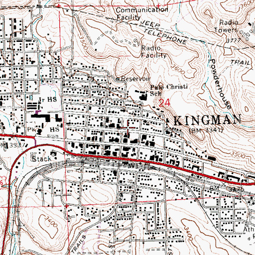 Topographic Map of Kingman Fire Department Station 1 Headquarters, AZ