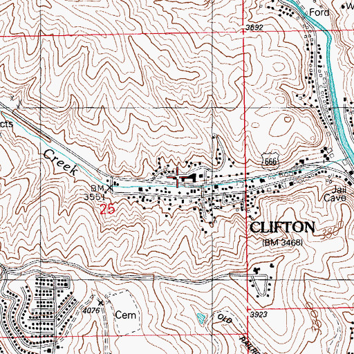 Topographic Map of Clifton Fire Department, AZ
