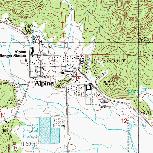 Topographic Map of Alpine Volunteer Fire Department, AZ