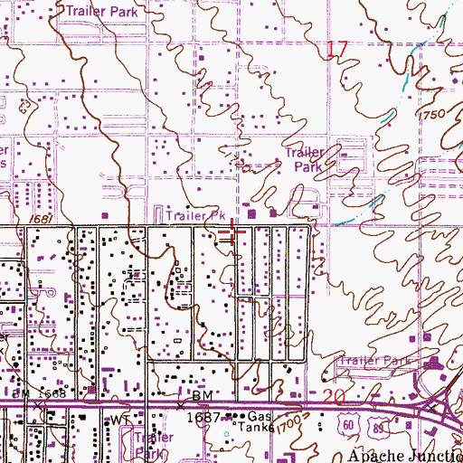 Topographic Map of Apache Junction Fire District Station 261, AZ
