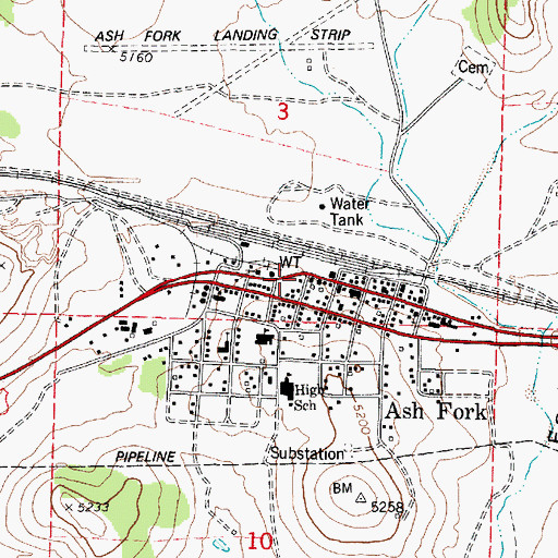 Topographic Map of Ash Fork Fire Station, AZ