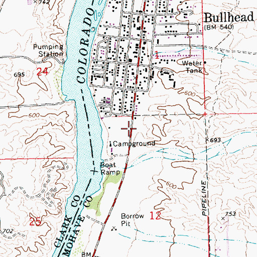 Topographic Map of Bullhead City Fire Department Station 2, AZ