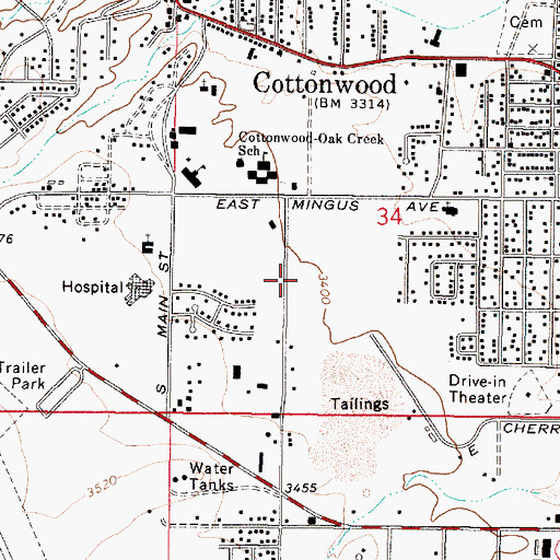 Topographic Map of Cottonwood Fire Department, AZ