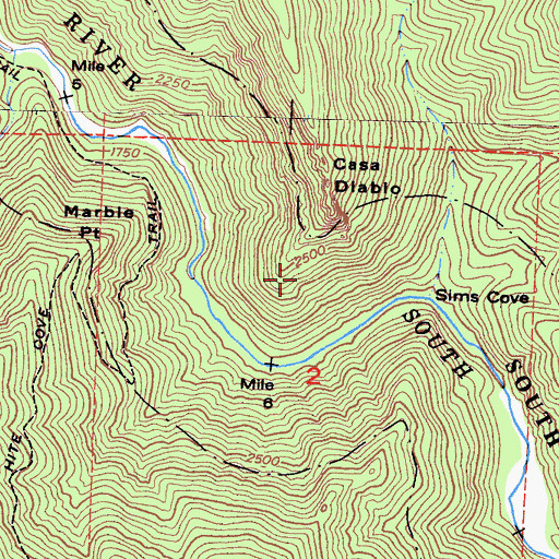 Topographic Map of Sims Cove, CA